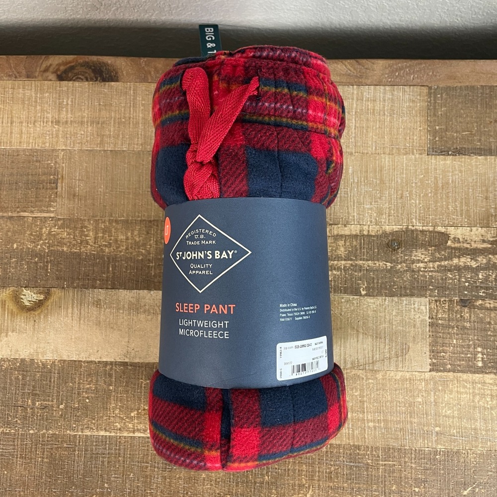 NEW St Johns Bay Mens Lightweight Microfleece Sleep Pants 2XLT Red Tartan Plaid